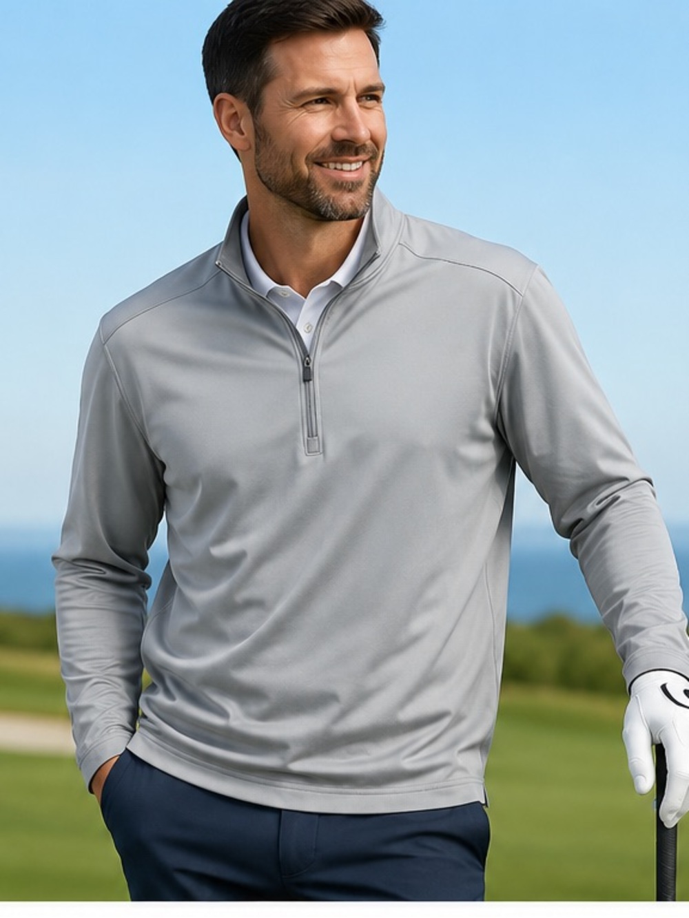 Ben Hogan Men's Light Gray Quarter-Zip Performance Pullover Athleisure Layering